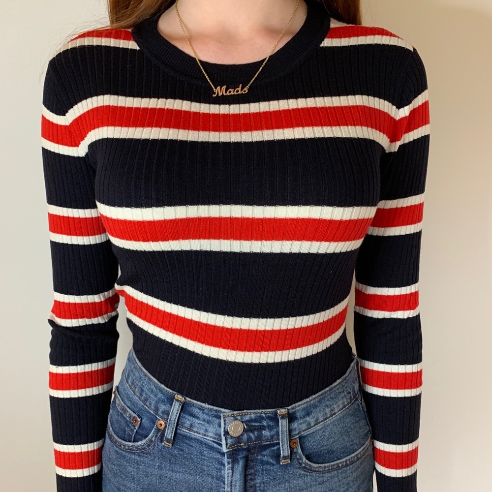 Long sleeve striped shirt.